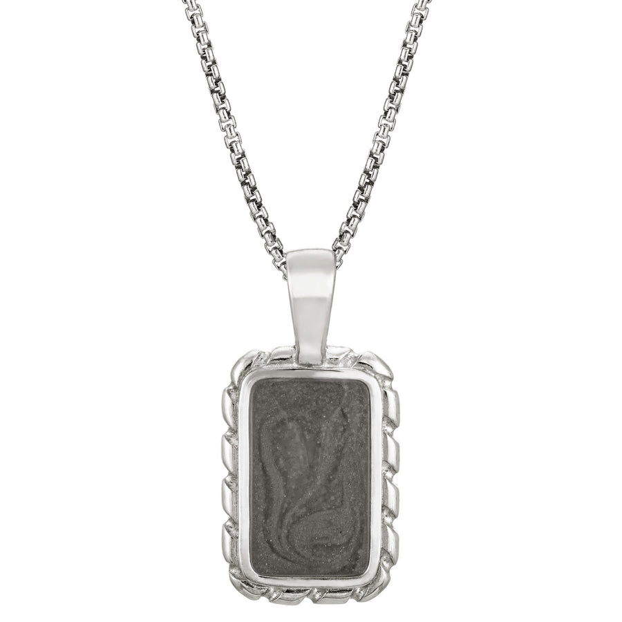 A close-up, front view of Close By Me's medium-sized Cable Cremation Pendant in Sterling Silver, set against a solid white background. It is pictured on a standard, thin chain.