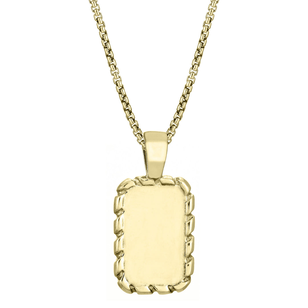 A close-up, back view of Close By Me's medium-sized Cable Cremation Pendant in 14K Yellow Gold, set against a solid white background. It is pictured on a standard, thin chain.