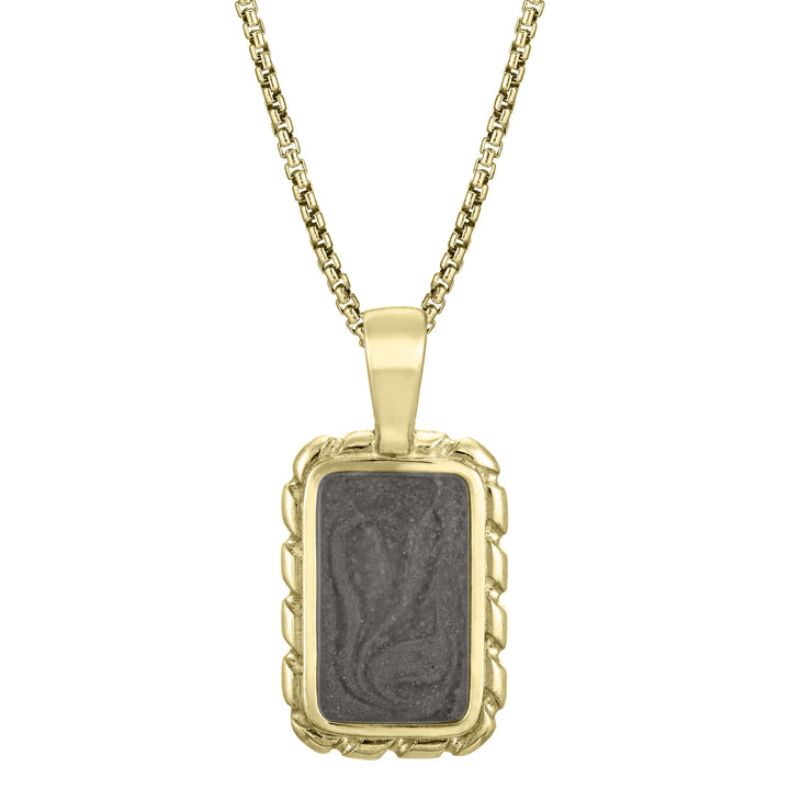 A close-up, front view of Close By Me's medium-sized Cable Cremation Pendant in 14K Yellow Gold, set against a solid white background. It is pictured on a standard, thin chain.