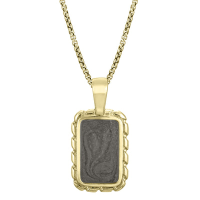 A close-up, front view of Close By Me's medium-sized Cable Cremation Pendant in 14K Yellow Gold, set against a solid white background. It is pictured on a standard, thin chain.