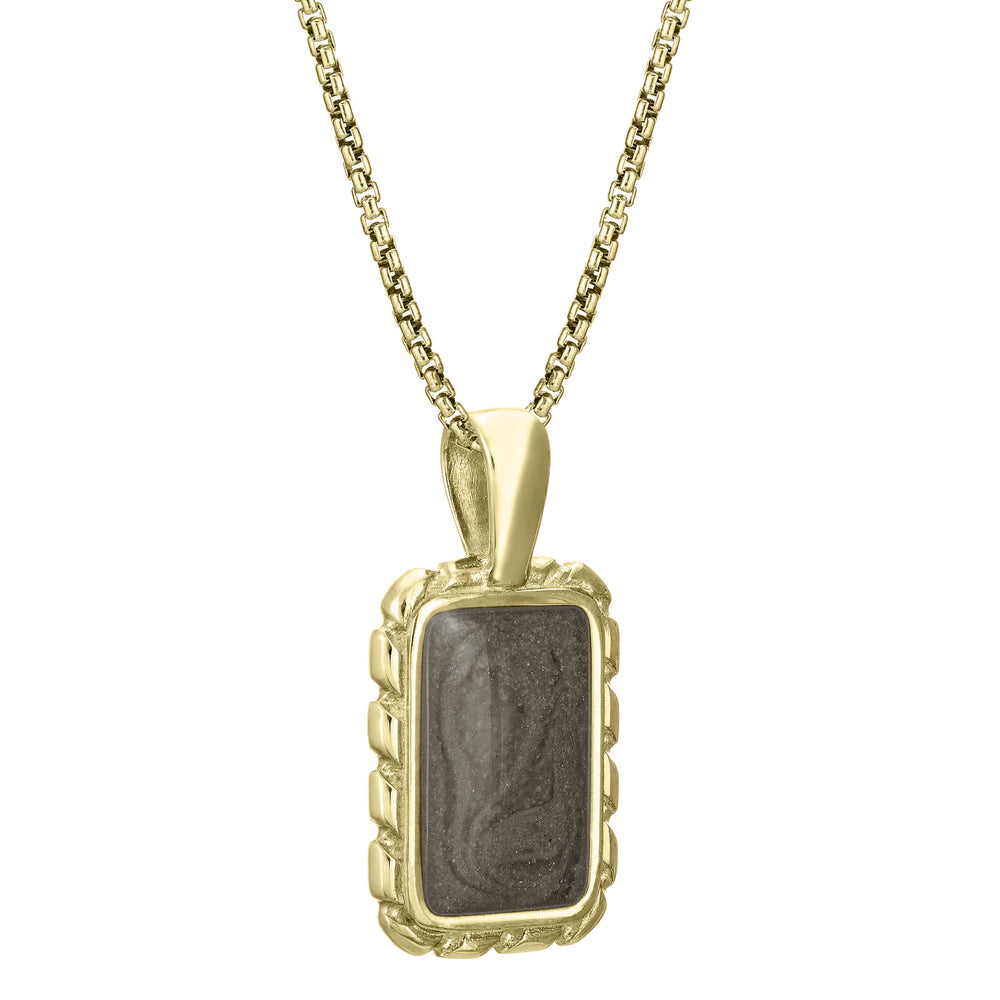 A close-up, side view of Close By Me's medium-sized Cable Cremation Pendant in 14K Yellow Gold, set against a solid white background. It is pictured on a standard, thin chain.