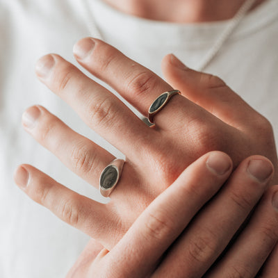 Lateral Marquise Signet Cremation Ring in Sterling Silver