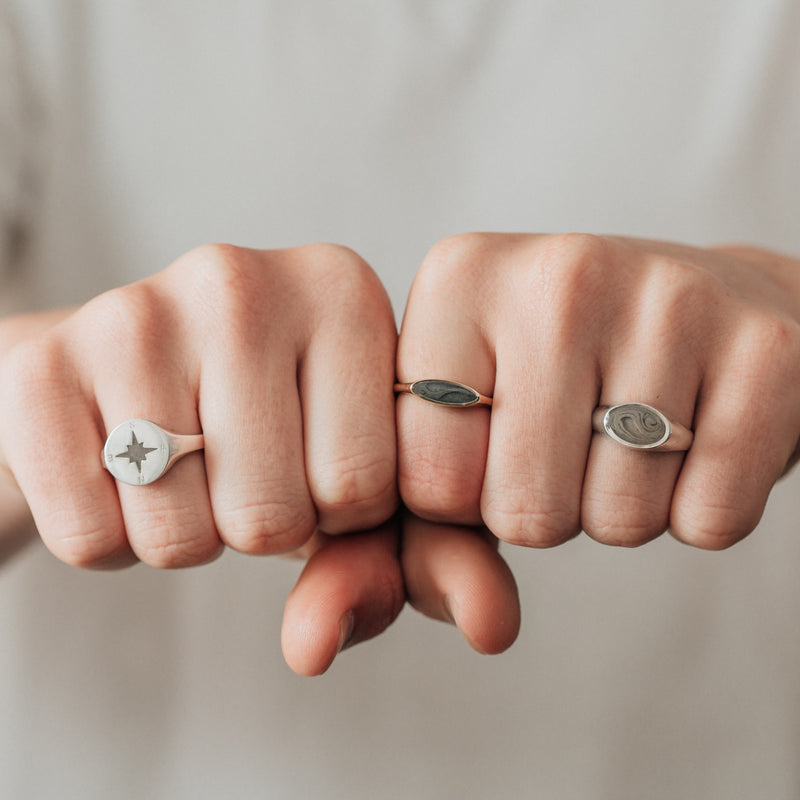 Lateral Marquise Signet Cremation Ring in 14K White Gold