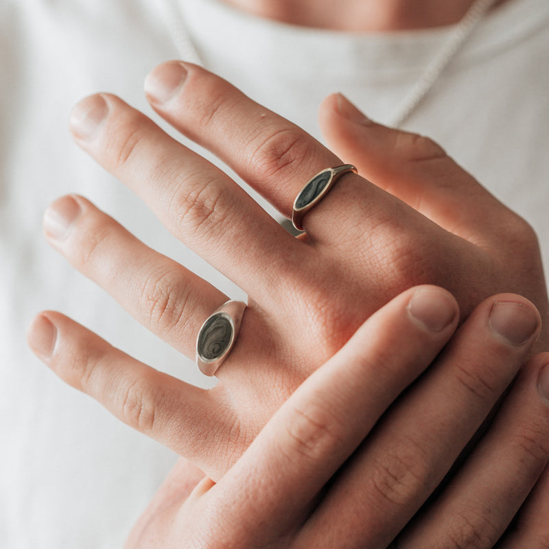 Lateral Marquise Signet Cremation Ring in 14K White Gold