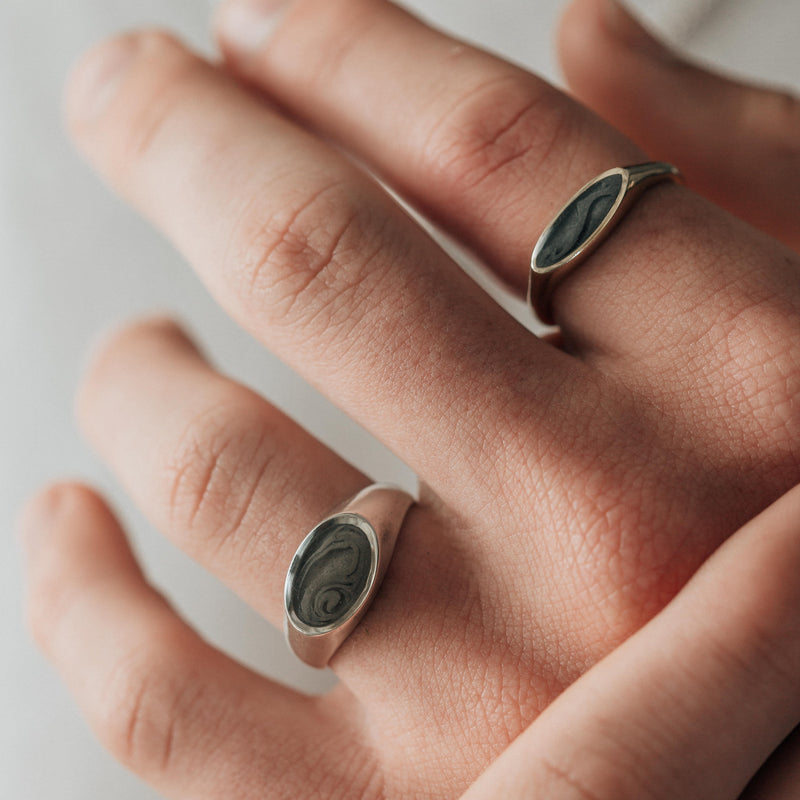 Lateral Oval Signet Cremation Ring in 14K White Gold
