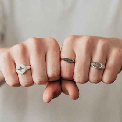 Lateral Oval Signet Cremation Ring in 14K Yellow Gold