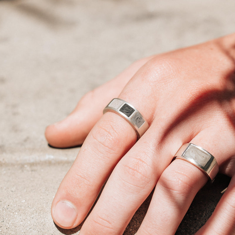 Three Setting Classic Band Cremation Ring in 14K White Gold