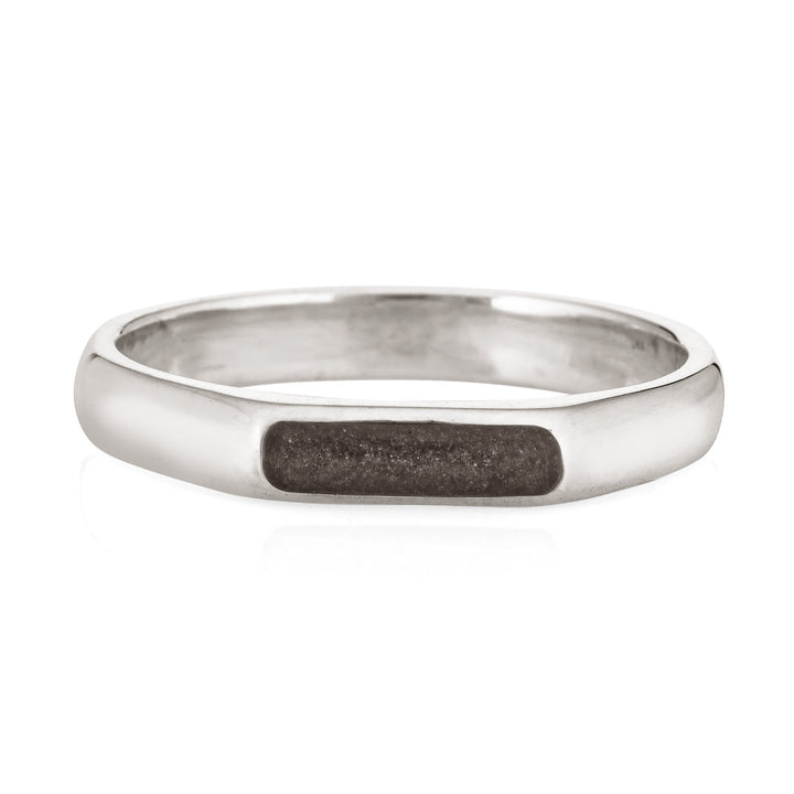 a front view of close by me jewelry's men's smooth band ring design in sterling silver with ashes