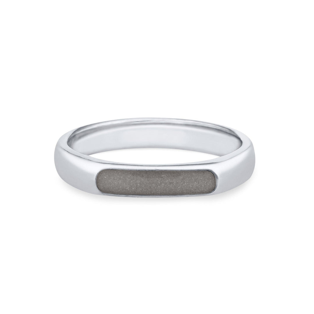 Front view of Close By Me's Men's Smooth Band Cremation Ring in 14K White Gold.