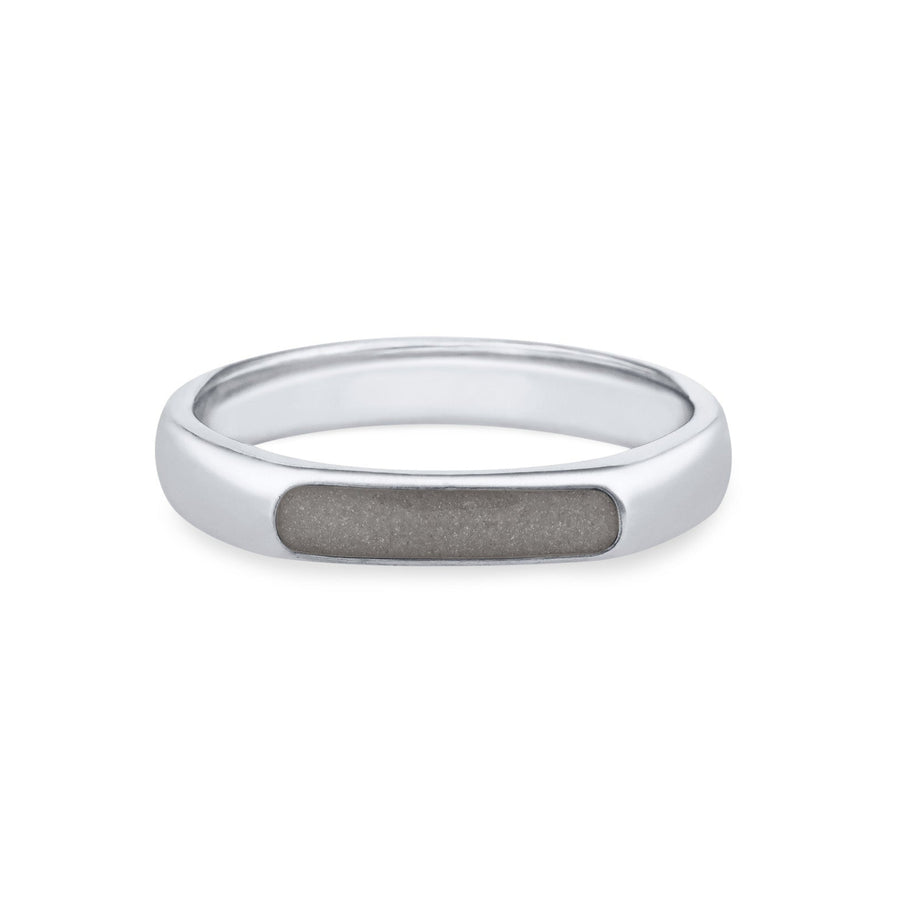 Front view of Close By Me's Men's Smooth Band Cremation Ring in 14K White Gold.