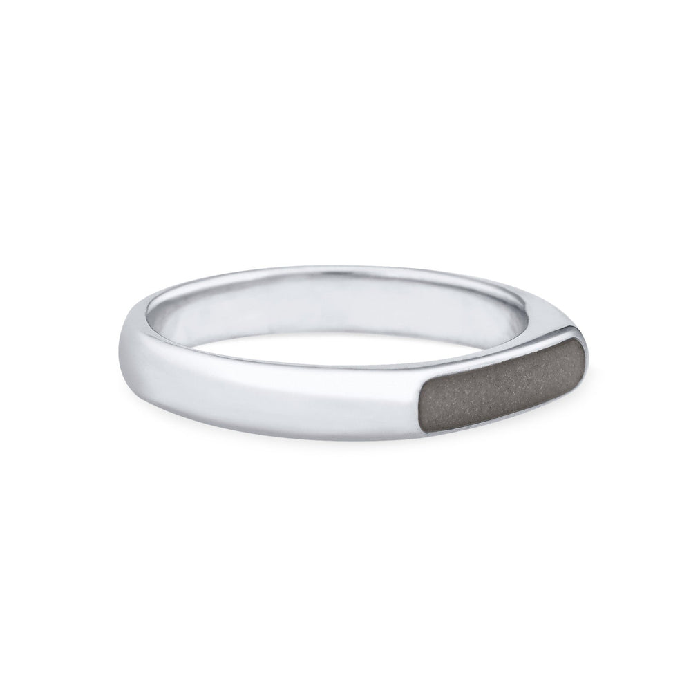 Side view of Close By Me's Men's Smooth Band Cremation Ring in 14K White Gold.