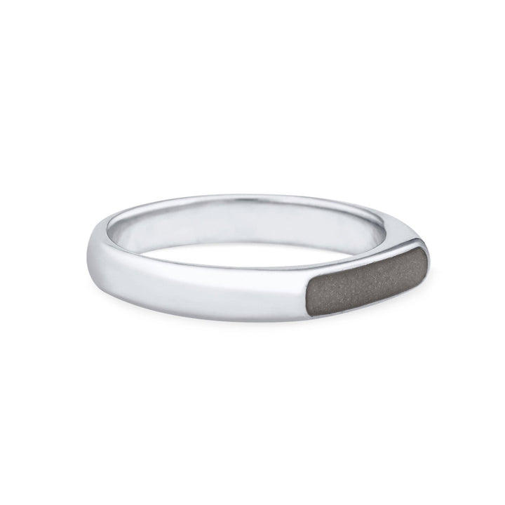Side view of Close By Me's Men's Smooth Band Cremation Ring in 14K White Gold.