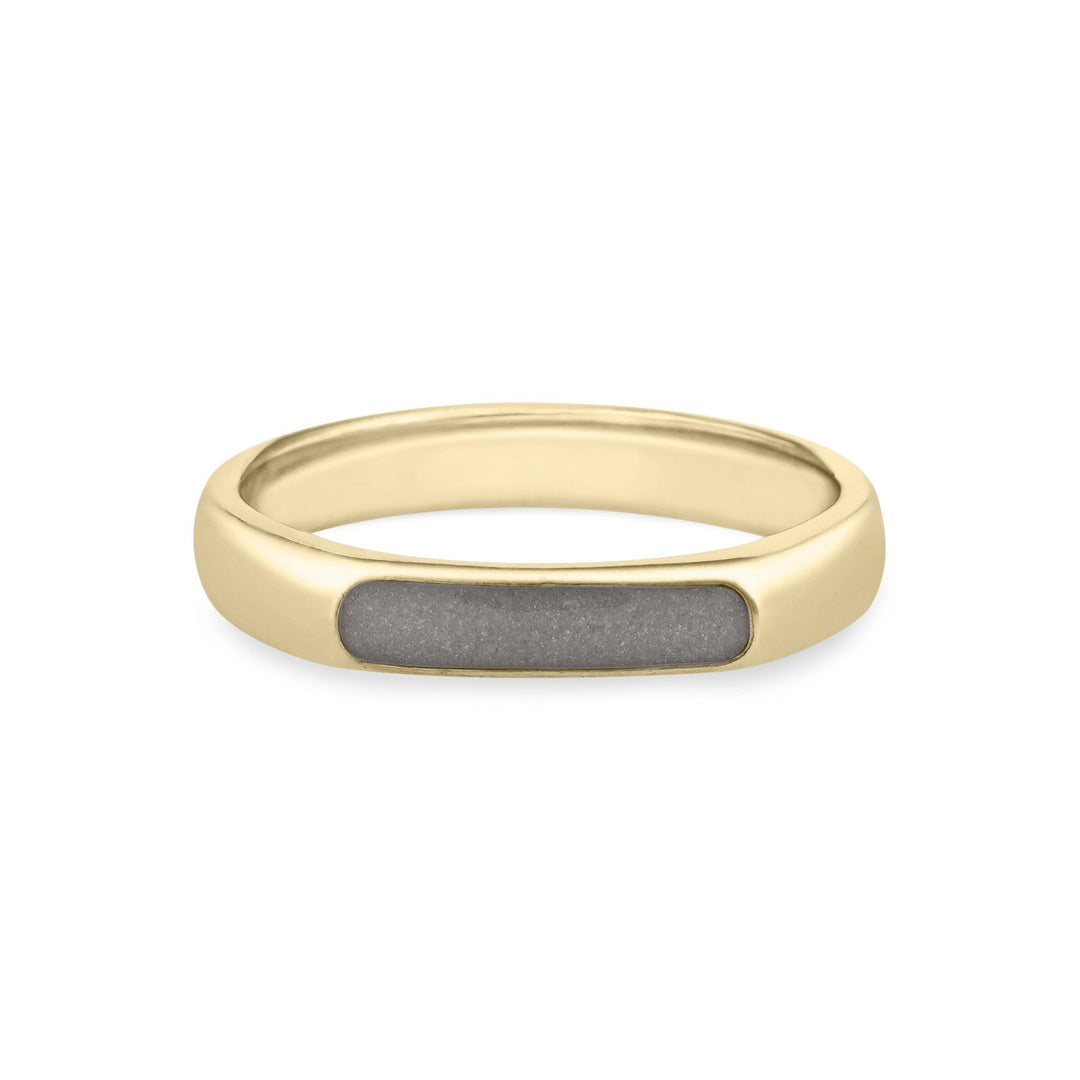 Front view of Close By Me's Men's Smooth Band Cremation Ring in 14K Yellow Gold.
