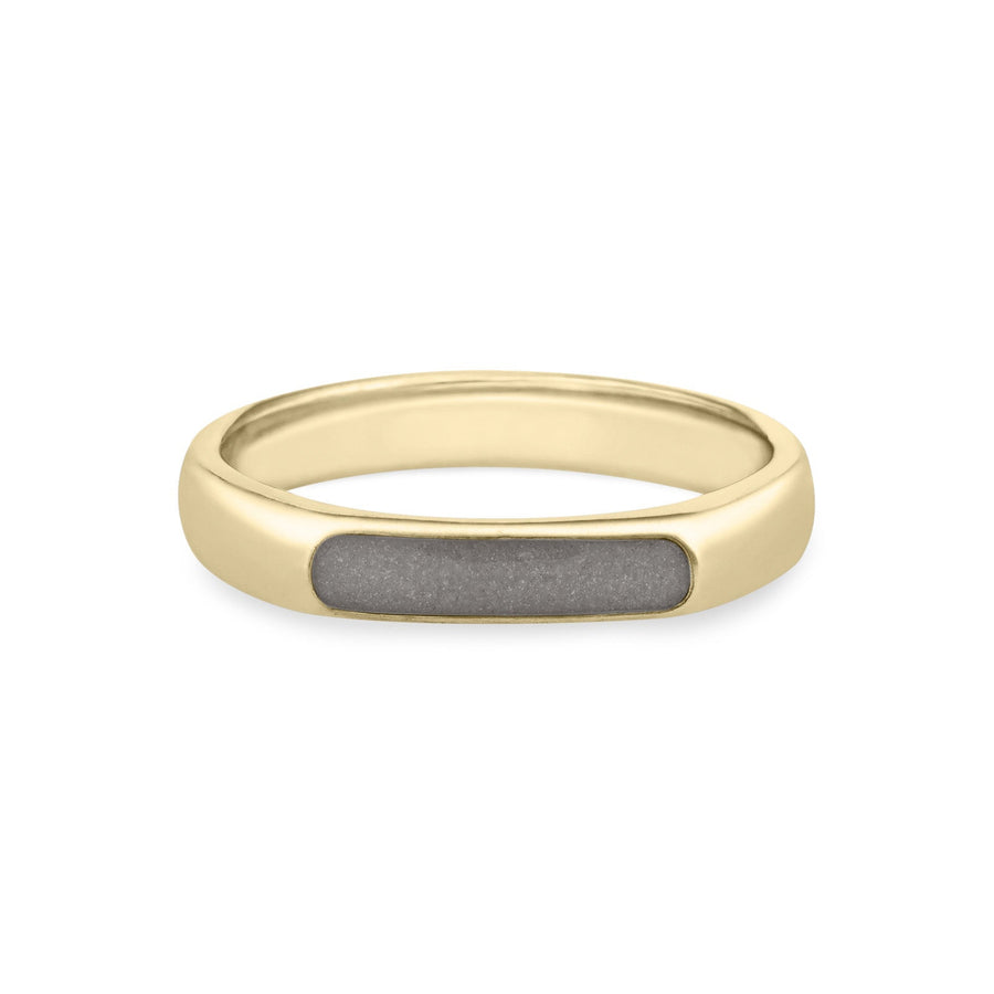 Front view of Close By Me's Men's Smooth Band Cremation Ring in 14K Yellow Gold.