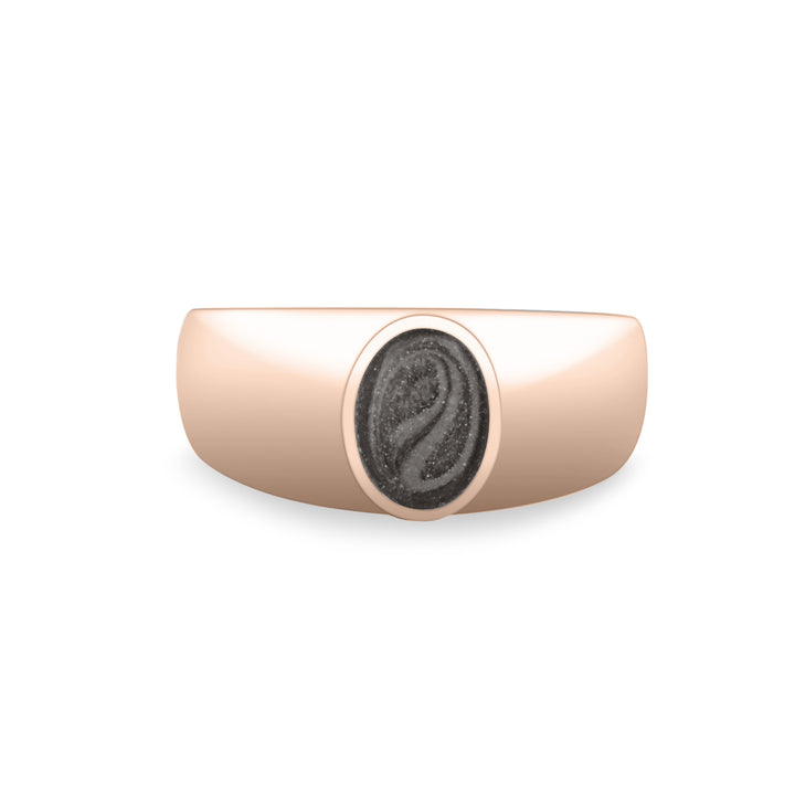 Front view of the Modern Oval Signet Cremation Ring in 14K Rose Gold on a plain white background.