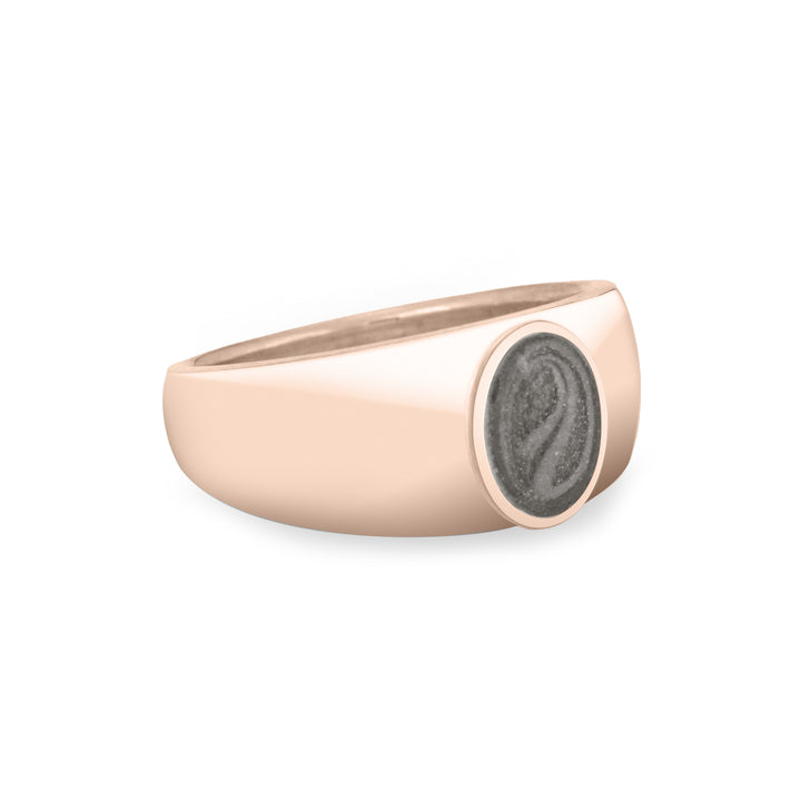 Side view of the Modern Oval Signet Cremation Ring in 14K Rose Gold on a plain white background.
