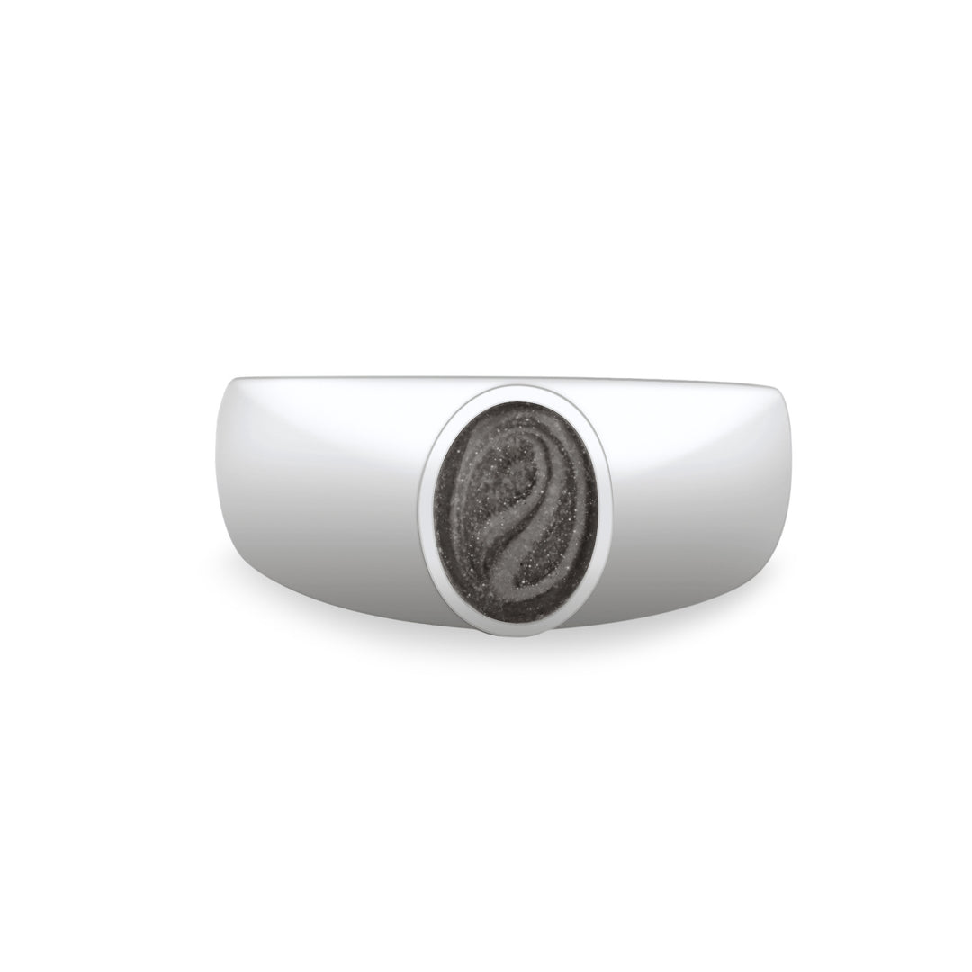 Front view of the Modern Oval Signet Cremation Ring in Sterling Silver on a plain white background.