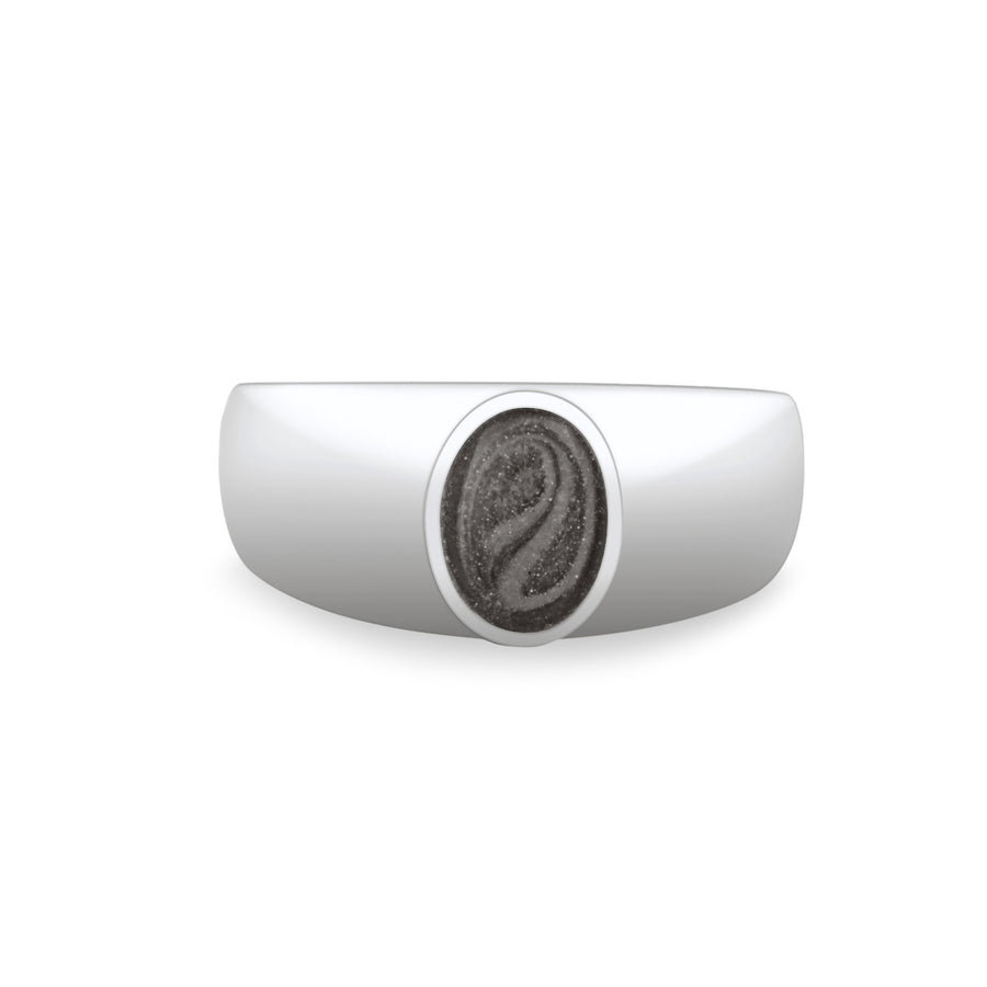 Front view of the Modern Oval Signet Cremation Ring in Sterling Silver on a plain white background.