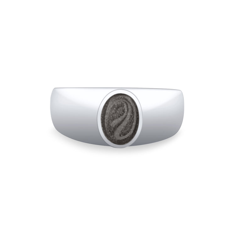 Front view of the Modern Oval Signet Cremation Ring in 14K White Gold on a plain white background.