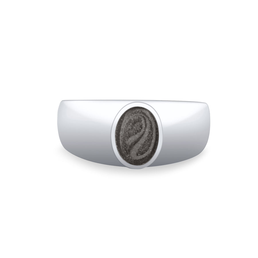 Front view of the Modern Oval Signet Cremation Ring in 14K White Gold on a plain white background.