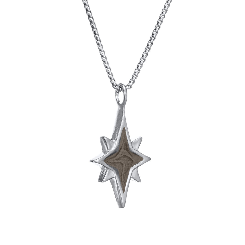 close by me jewelry's 14K White Gold North Star Ashes Pendant design from the side