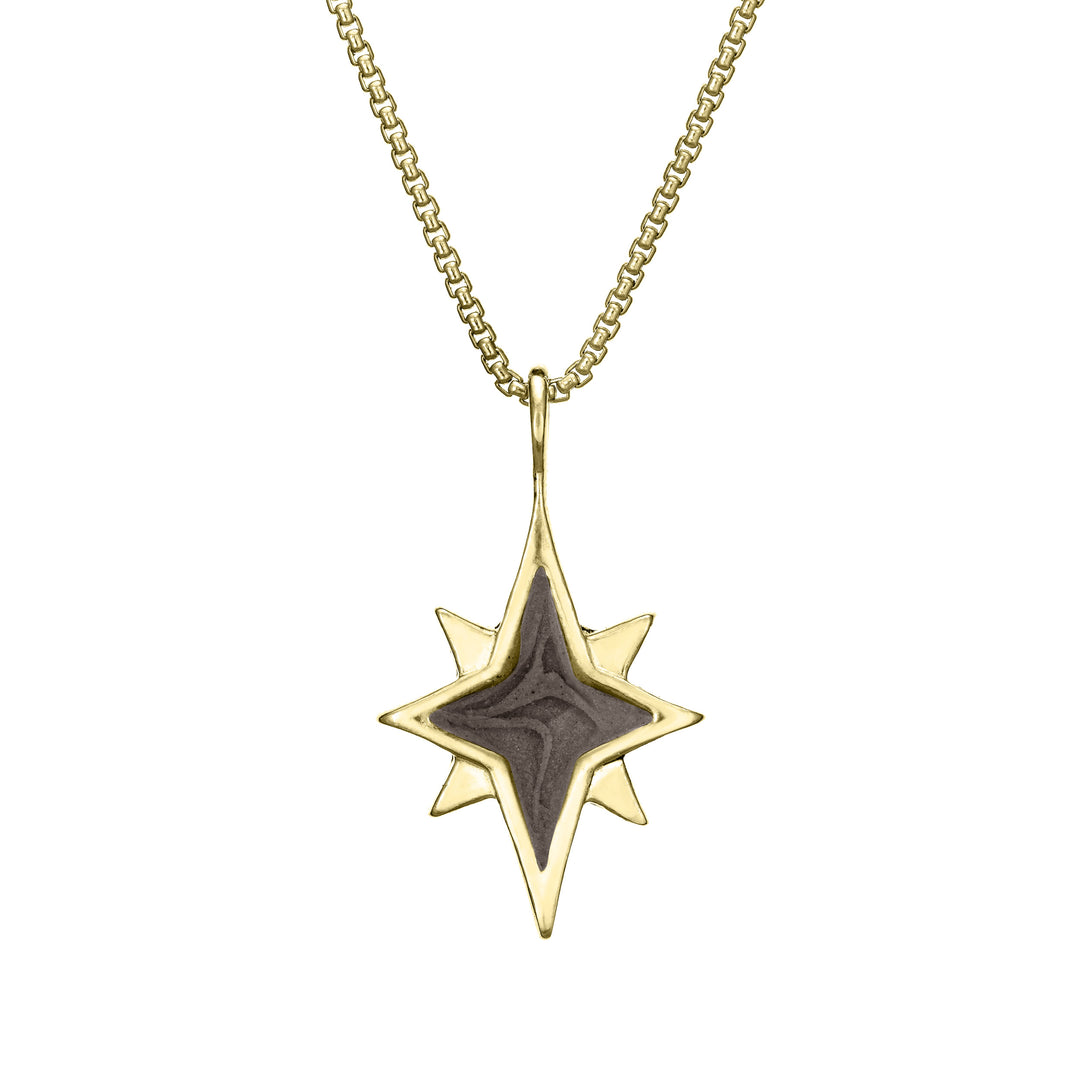 close by me jewelry's 14K Yellow Gold North Star Ashes Pendant design from the front