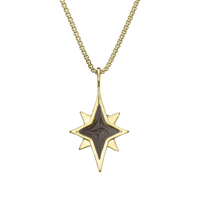 close by me jewelry's 14K Yellow Gold North Star Ashes Pendant design from the front