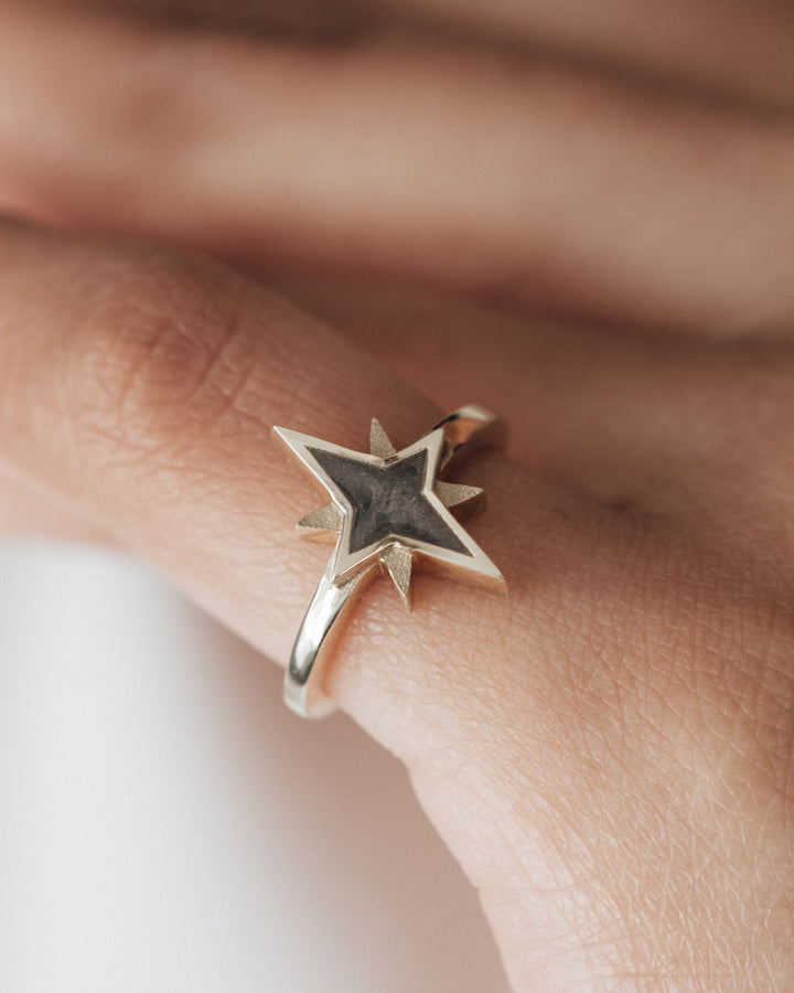 North Star Cremation Ring in Sterling Silver