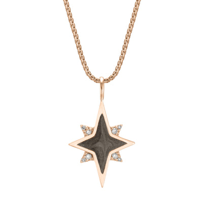 close by me jewelry's 14K Rose Gold North Star Cremation Pendant design with Champagne Diamonds from the front