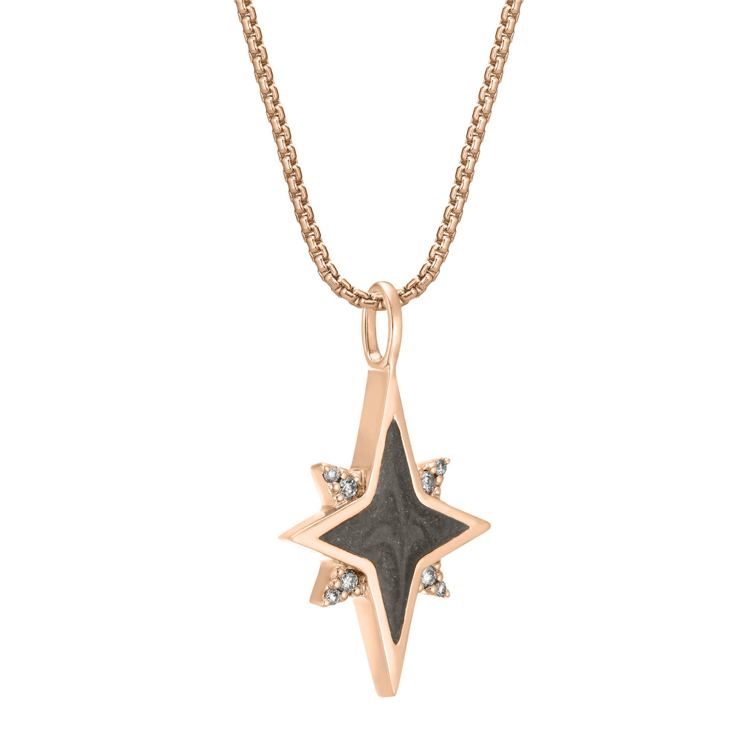 close by me jewelry's 14K Rose Gold North Star Cremation Pendant design with Champagne Diamonds from the side