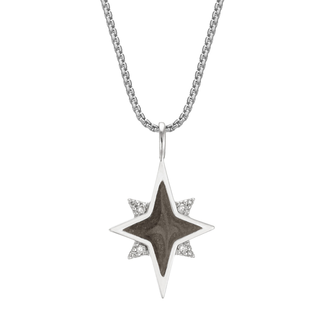 close by me jewelry's 14K White Gold North Star Ashes Pendant design with White Diamonds from the front