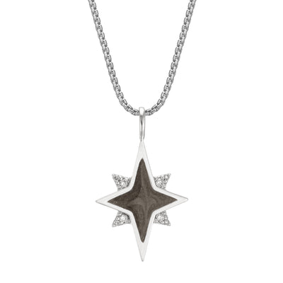 close by me jewelry's 14K White Gold North Star Ashes Pendant design with White Diamonds from the front