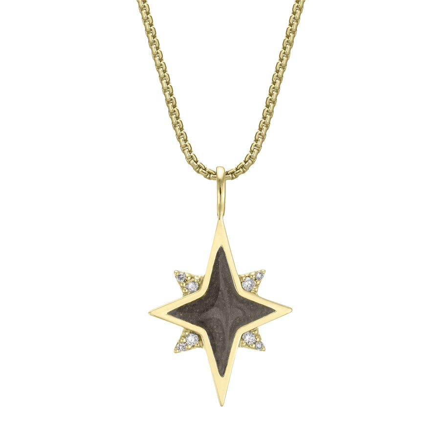 close by me jewelry's 14K Yellow Gold North Star Ashes Pendant design with Champagne Diamonds from the front