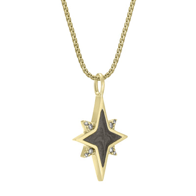 close by me jewelry's 14K Yellow Gold North Star Ashes Pendant design with Champagne Diamonds from the side