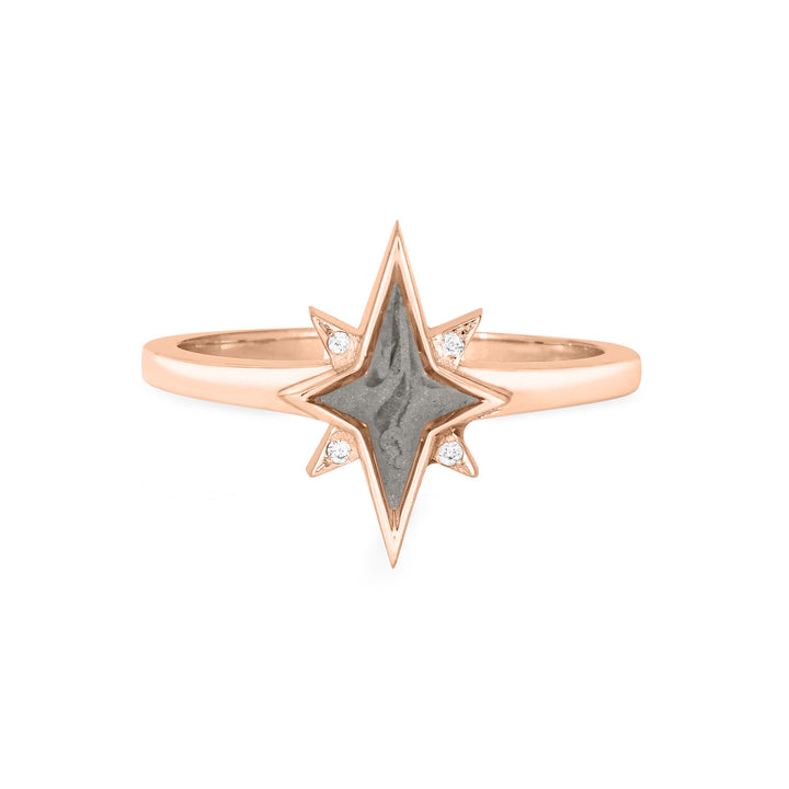 North Star Cremation Ring in 14K Rose Gold with Diamond Points