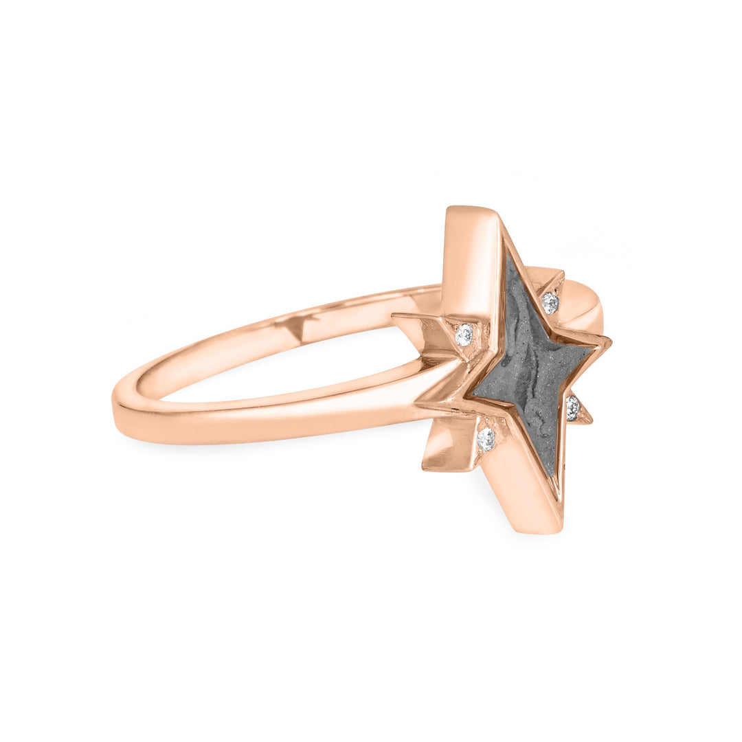 North Star Cremation Ring in 14K Rose Gold with Diamond Points