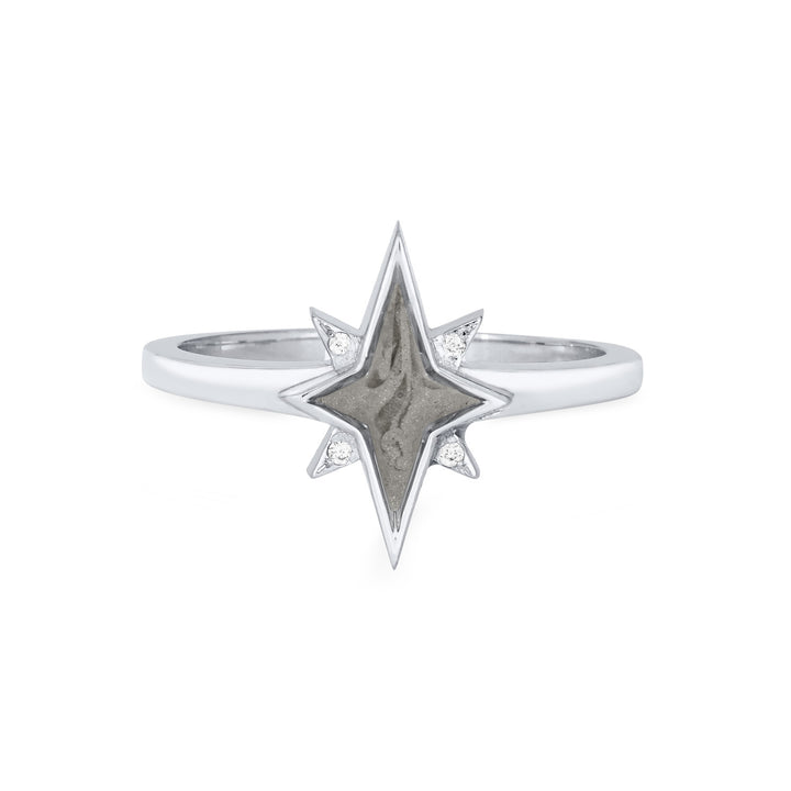 North Star Cremation Ring in 14K White Gold with Diamond Points