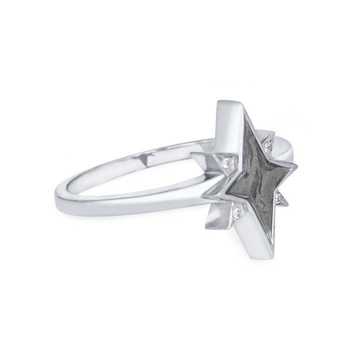 North Star Cremation Ring in 14K White Gold with Diamond Points