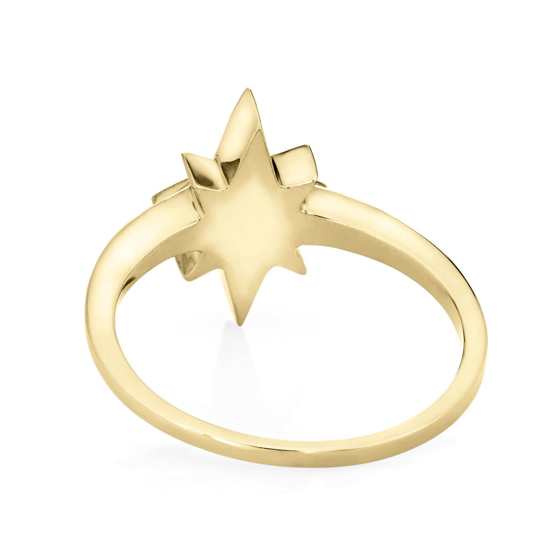 North Star Cremation Ring in 14K Yellow Gold with Diamond Points