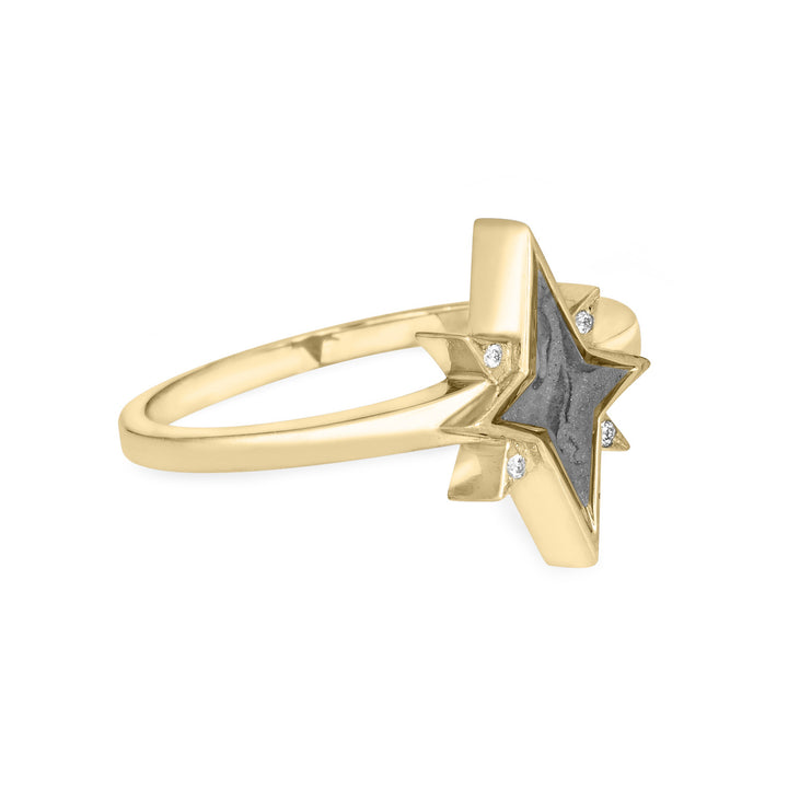 North Star Cremation Ring in 14K Yellow Gold with Diamond Points