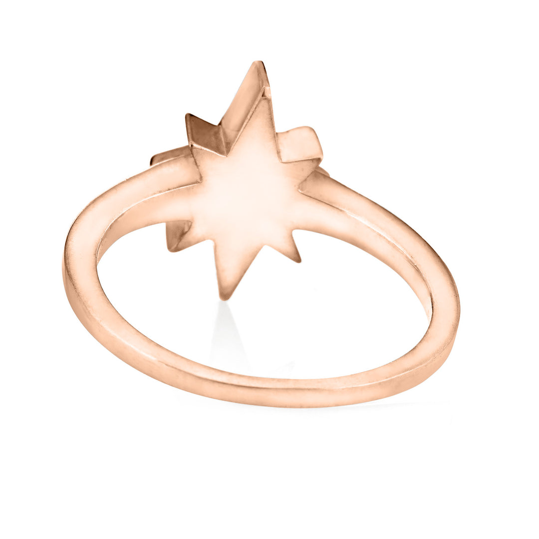 back view of close by me's 14k rose gold north star cremation ring