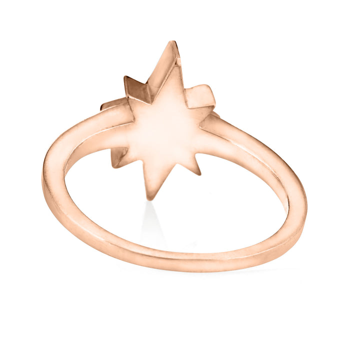 back view of close by me's 14k rose gold north star cremation ring