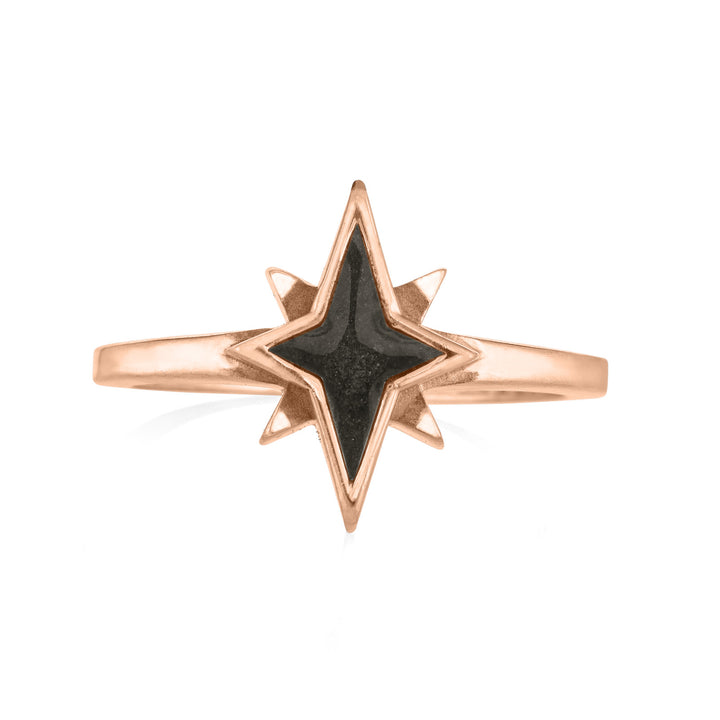 front view of close by me's 14k rose gold north star cremation ring