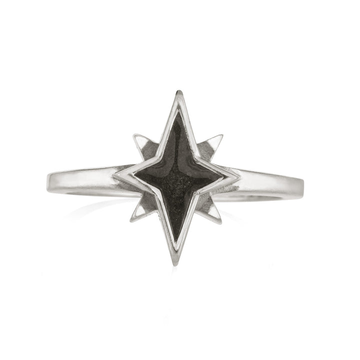 front view of close by me's sterling silver north star cremation ring