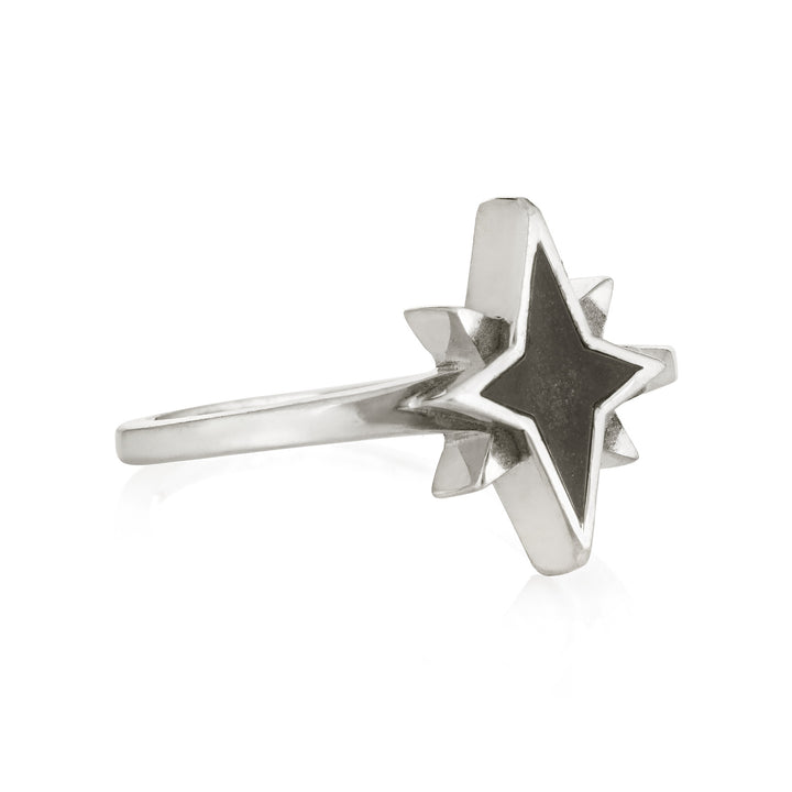 side view of close by me's sterling silver north star cremation ring