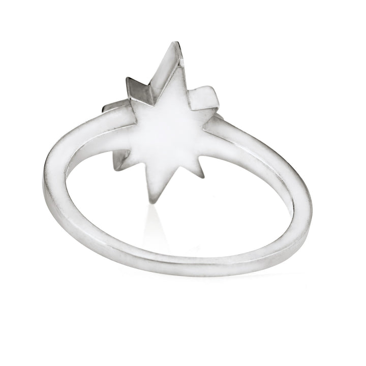 back view of close by me's 14k white gold north star cremation ring