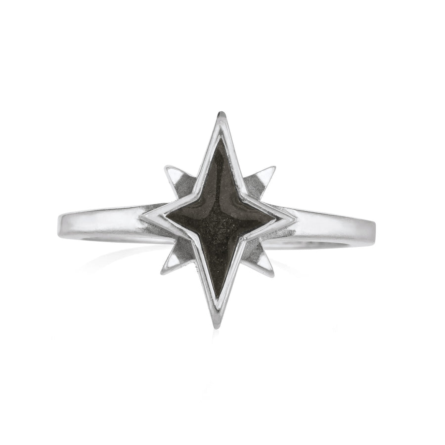 front view of close by me's 14k white gold north star cremation ring