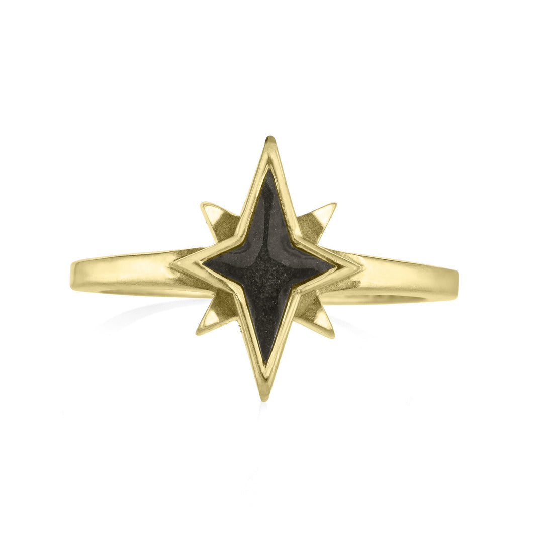 front view of close by me's 14k yellow gold north star cremation ring