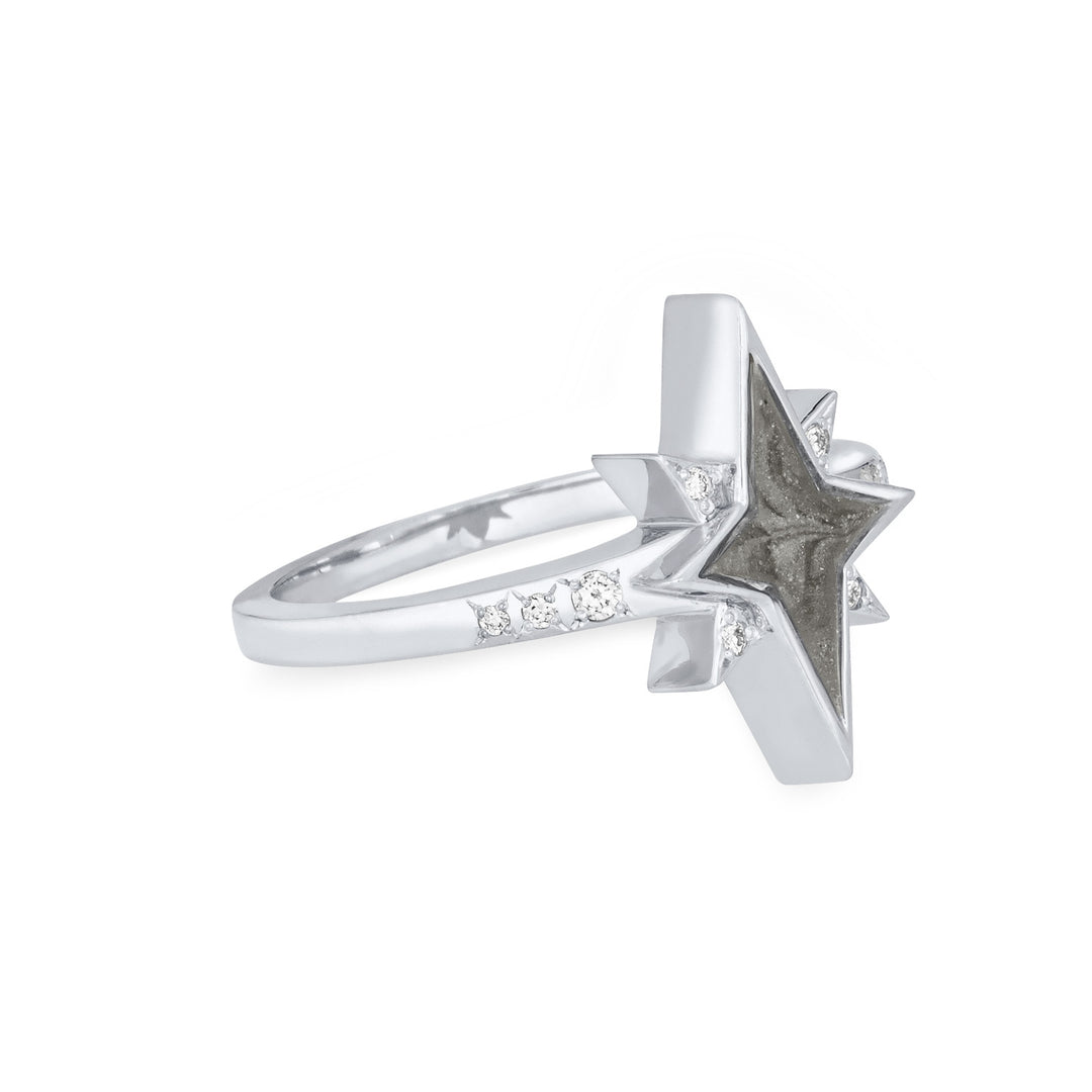 North Star Cremation Ring in 14K White Gold with 10 Diamonds