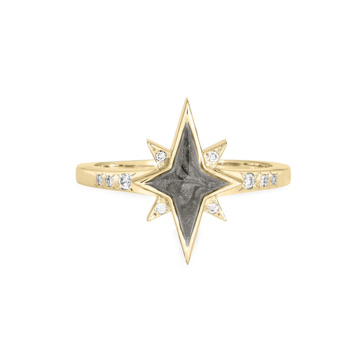 North Star Cremation Ring in 14K Yellow Gold with 10 Diamonds